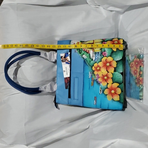 Anuschka NWT 2 piece large shoulder bag handpainted leather Amalfi dawn
